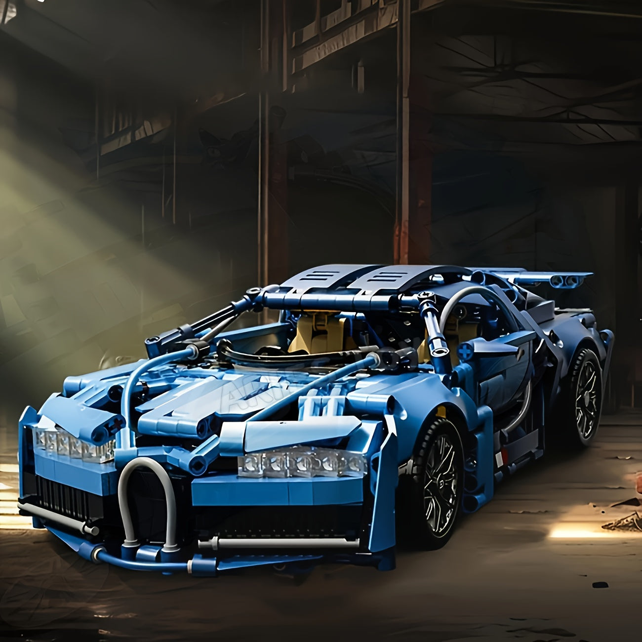Plus de 1650 blocs de construction pour voiture sportive bleue, modèle de course haute difficulté, idéal pour la décoration du salon ou salle à manger, cadeau d'anniversaire parfait