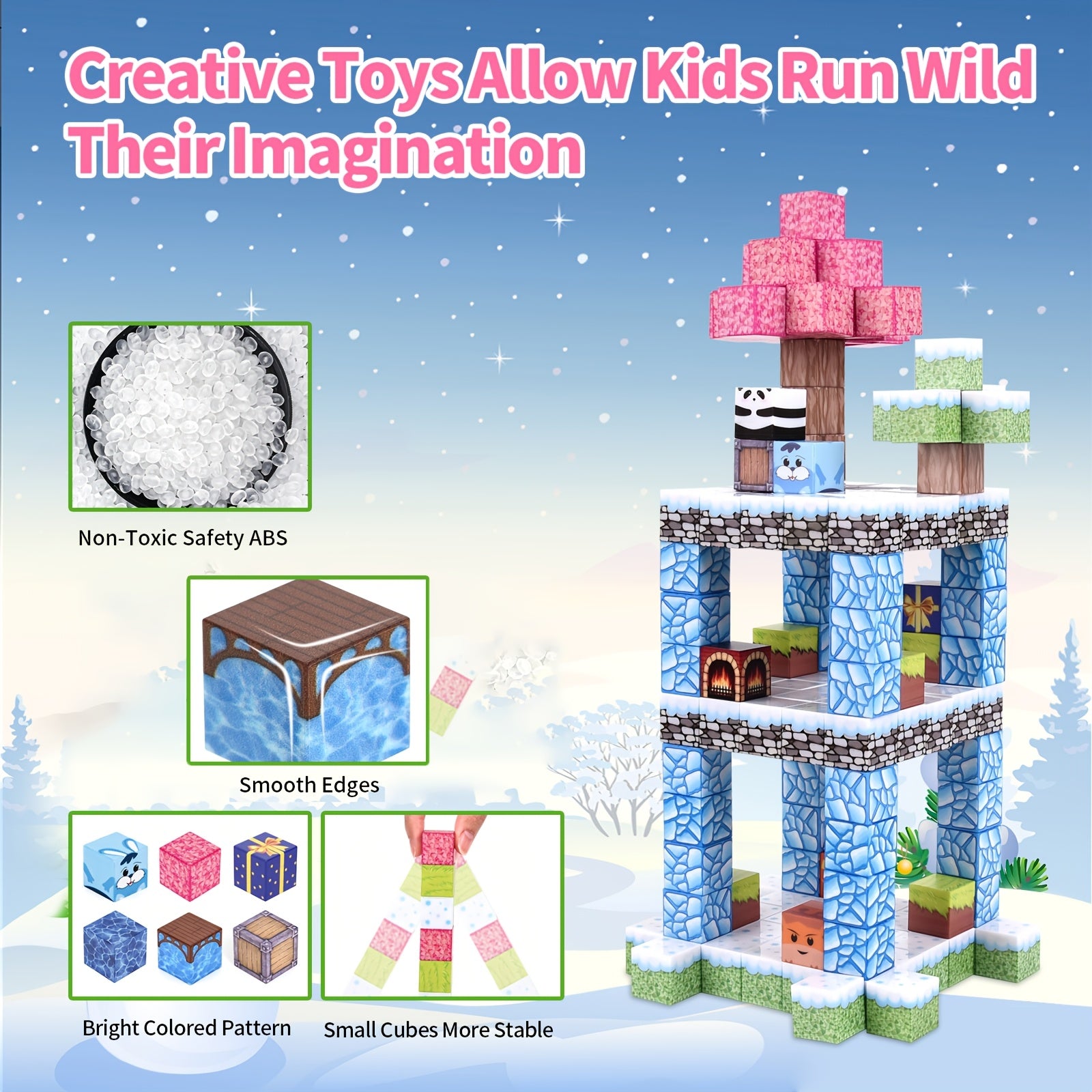 cadeaux pour la Journée Internationale de l'Enfance, 100pcs Blocs Magnétiques - Jouets Créatifs Magnétiques, Ensemble de Jouets à Aimants, Jouets Architecturaux Cubiques Cadeau de Noël Halloween