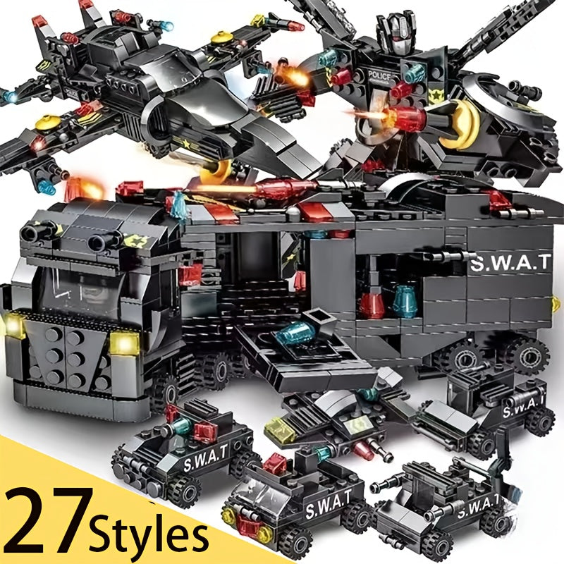 Blocs de construction Véhicule de police Swat, Blocs de voiture robot, Jouets éducatifs, Cadeaux d'anniversaire halloween, cadeau de noël