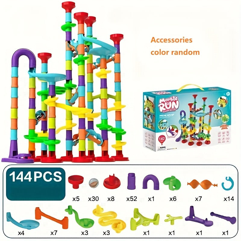 Jeu de construction de parcours de marbre MAYAPHILOS 144pièces, jeu éducatif de blocs de construction pour enfants, filles et garçons, cadeau de Noël et d'anniversaire, résine ABS, couleurs assorties, amusement ludique