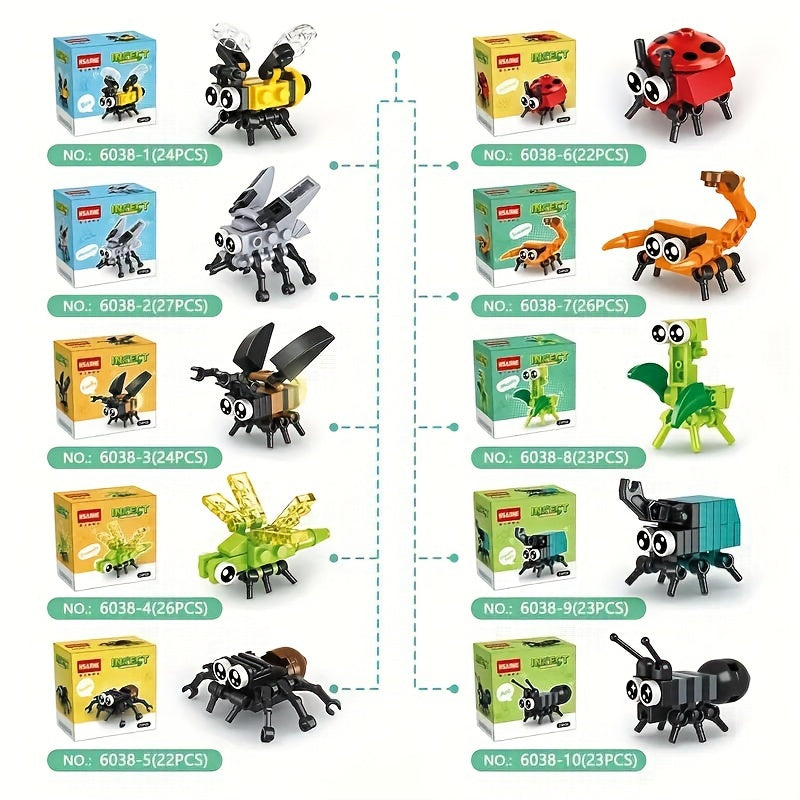 Un ensemble de 10 blocs de construction d'insectes, avec des modèles d'animaux comme des abeilles, des coccinelles, des lucioles, des libellules, des araignées et des scorpions, est un cadeau parfait pour les jeunes.