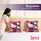 2pcs housses de coussin Hello Kitty, housses de coussin en polyester tricoté contemporain, dessin animé, lavable en machine, fermeture à glissière, 18x18 pouces, avec inserts d'oreiller non inclus pour le décor du canapé et du lit