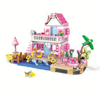Une série de maisons et d'appartements de villa de plage d'été sur le thème de bons amis, d'architecture de blocs de construction, de scènes de rue, de jouets d'assemblage DIY, parfait pour des cadeaux d'anniversaire et de Noël.