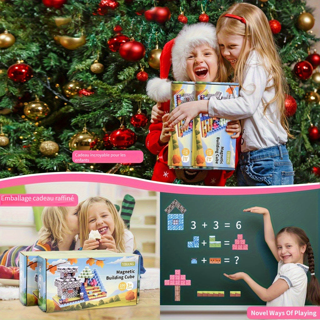 cadeaux pour la Journée Internationale de l'Enfance, 100pcs Blocs Magnétiques - Jouets Créatifs Magnétiques, Ensemble de Jouets à Aimants, Jouets Architecturaux Cubiques Cadeau de Noël Halloween