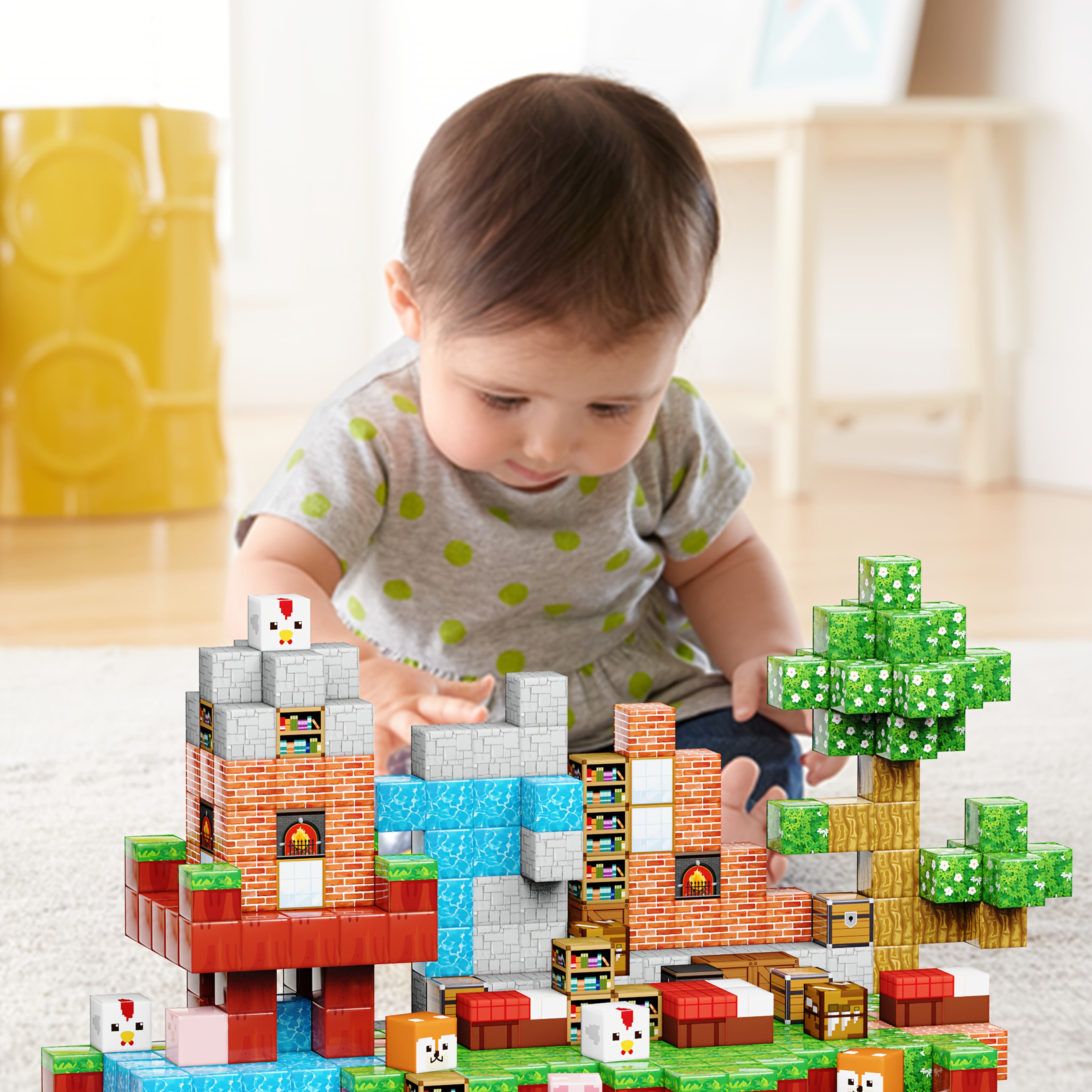Le Jeu de Blocs de Construction Magnétiques est un Ensemble Soigneusement Conçu de Tuiles Architecturales, Parfait comme Jouet pour Garçons et Filles de 3 à 10 Ans. Aidez les Enfants à Apprendre tout en S'amusant