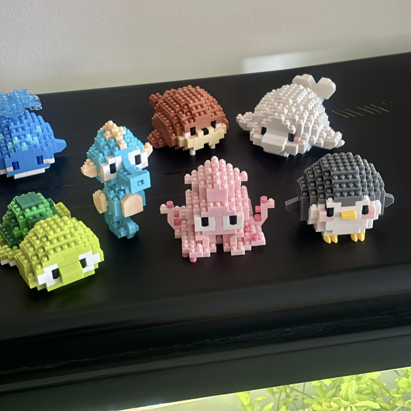 Version Boîte Cadeau de 12 Petites Boîtes Série Petites Créatures de l'Océan Micro Blocs de Construction Granulaires