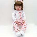 Poupée Reborn en Vinyle Souple de 19 Pouces\u002F 48cm, Jolie Bébé Fille avec Perruque et Vêtements Roses, Cadeau pour Halloween\u002F Thanksgiving\u002F Noël
