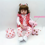 Poupée Reborn en Vinyle Souple de 19 Pouces\u002F 48cm, Jolie Bébé Fille avec Perruque et Vêtements Roses, Cadeau pour Halloween\u002F Thanksgiving\u002F Noël