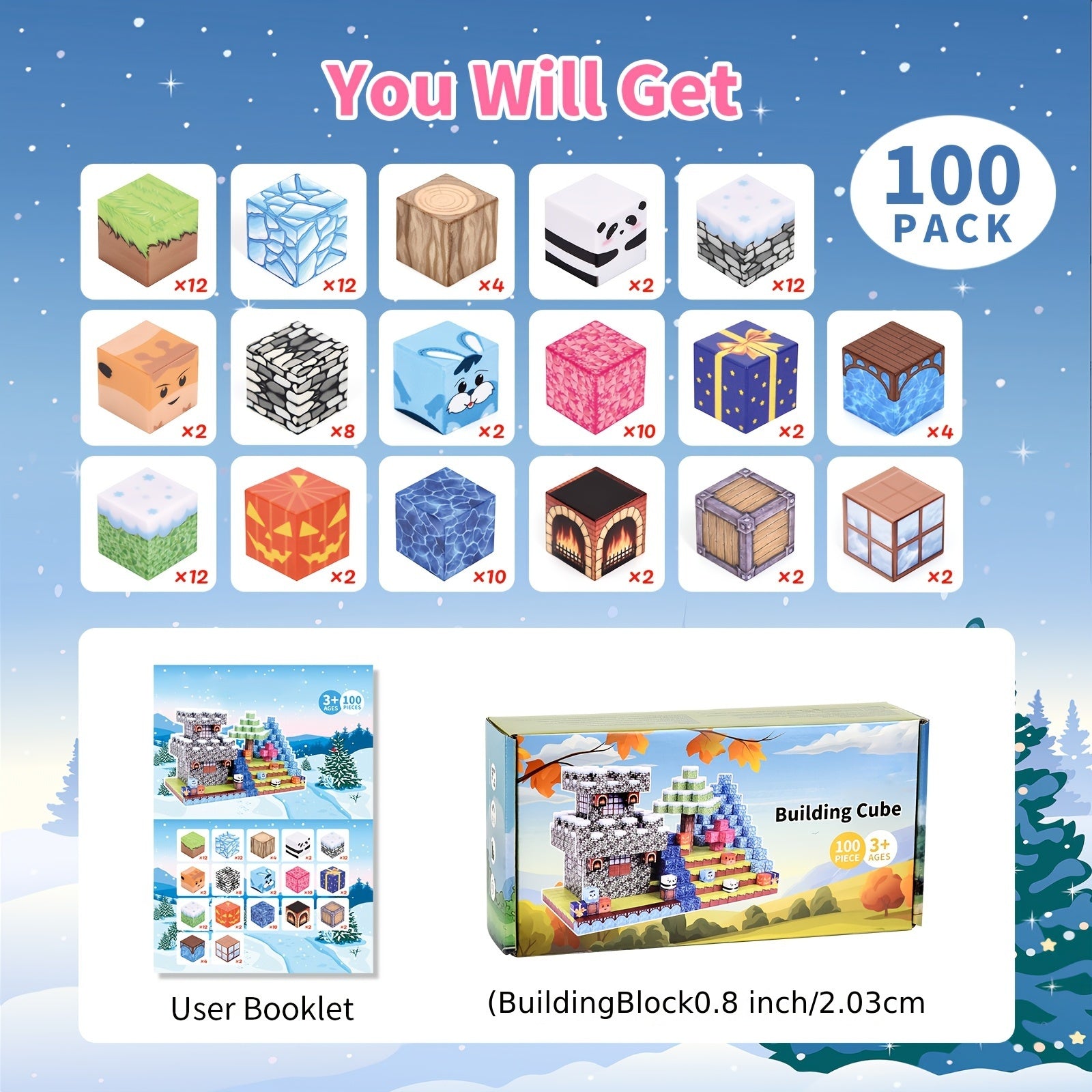 cadeaux pour la Journée Internationale de l'Enfance, 100pcs Blocs Magnétiques - Jouets Créatifs Magnétiques, Ensemble de Jouets à Aimants, Jouets Architecturaux Cubiques Cadeau de Noël Halloween