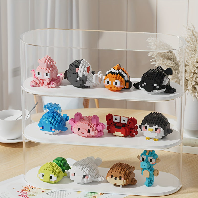 Version Boîte Cadeau de 12 Petites Boîtes Série Petites Créatures de l'Océan Micro Blocs de Construction Granulaires