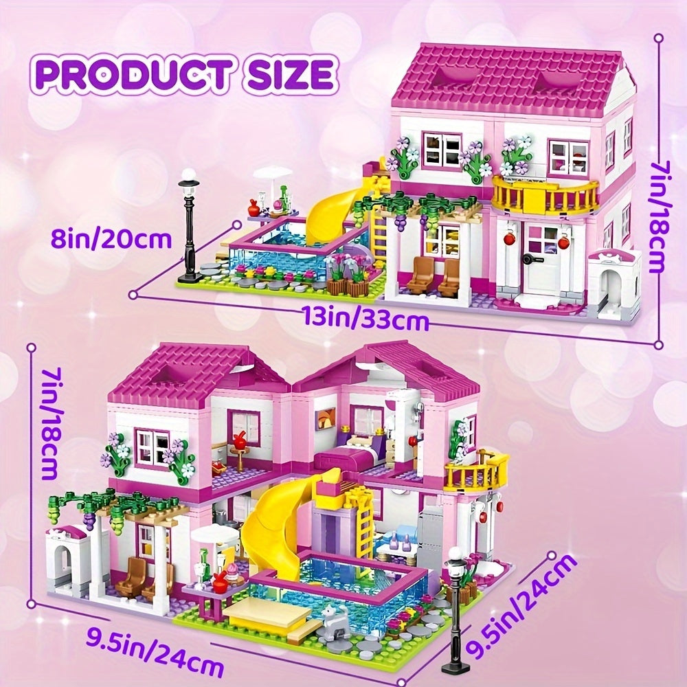 Villa de Vacances d'Été avec Vue sur la Rue de la Ville - Château en Briques à Assembler - Piscine - Jouet DIY pour Filles - Cadeau d'Anniversaire ou de Noël pour Enfants