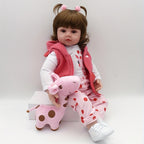 Poupée Reborn en Vinyle Souple de 19 Pouces\u002F 48cm, Jolie Bébé Fille avec Perruque et Vêtements Roses, Cadeau pour Halloween\u002F Thanksgiving\u002F Noël