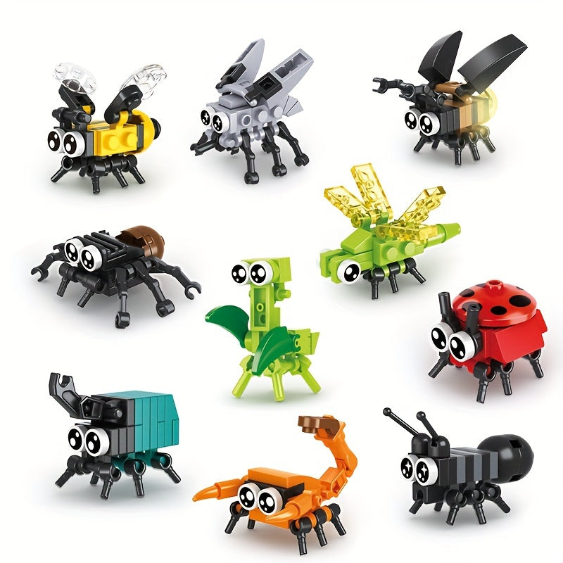 Un ensemble de 10 blocs de construction d'insectes, avec des modèles d'animaux comme des abeilles, des coccinelles, des lucioles, des libellules, des araignées et des scorpions, est un cadeau parfait pour les jeunes.