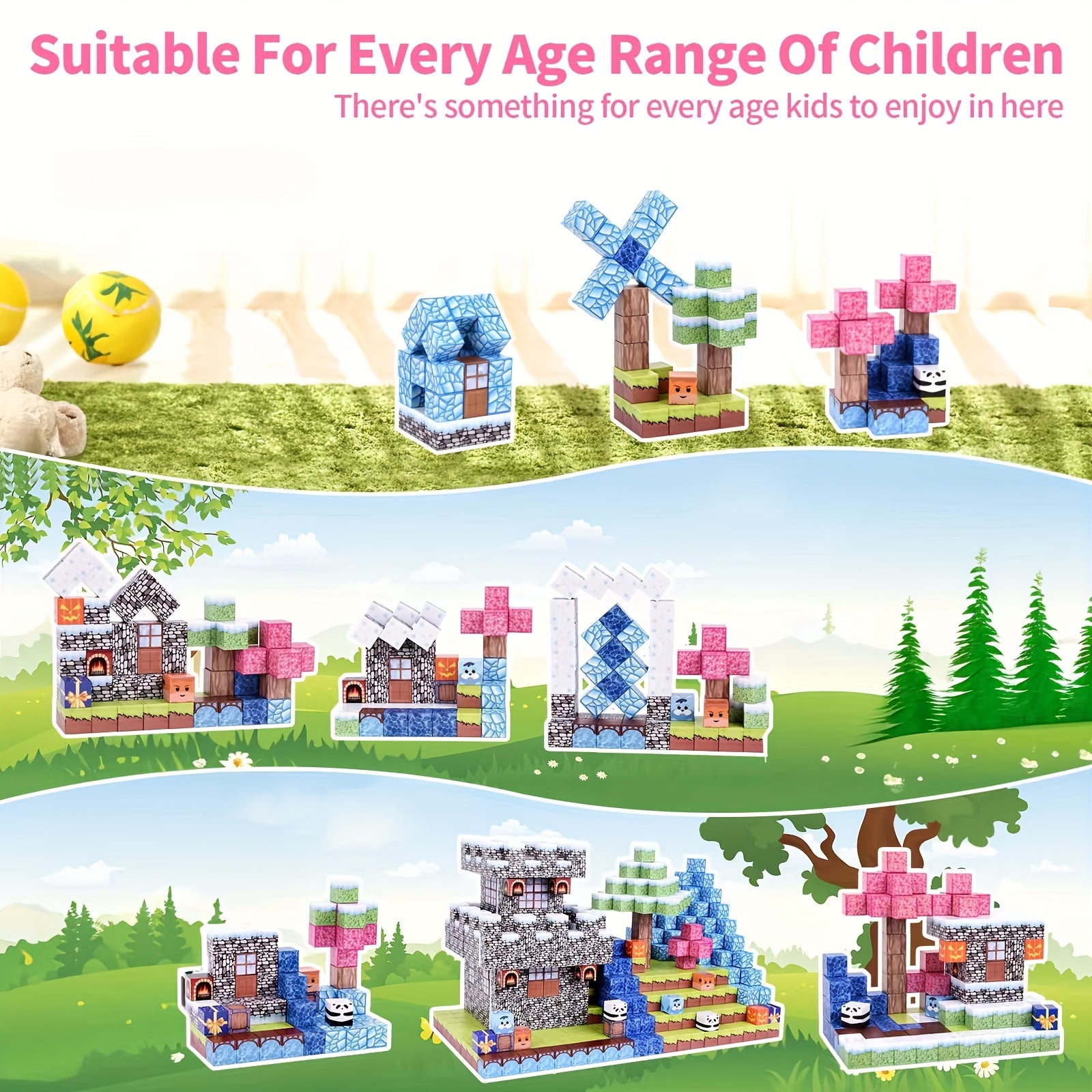 cadeaux pour la Journée Internationale de l'Enfance, 100pcs Blocs Magnétiques - Jouets Créatifs Magnétiques, Ensemble de Jouets à Aimants, Jouets Architecturaux Cubiques Cadeau de Noël Halloween