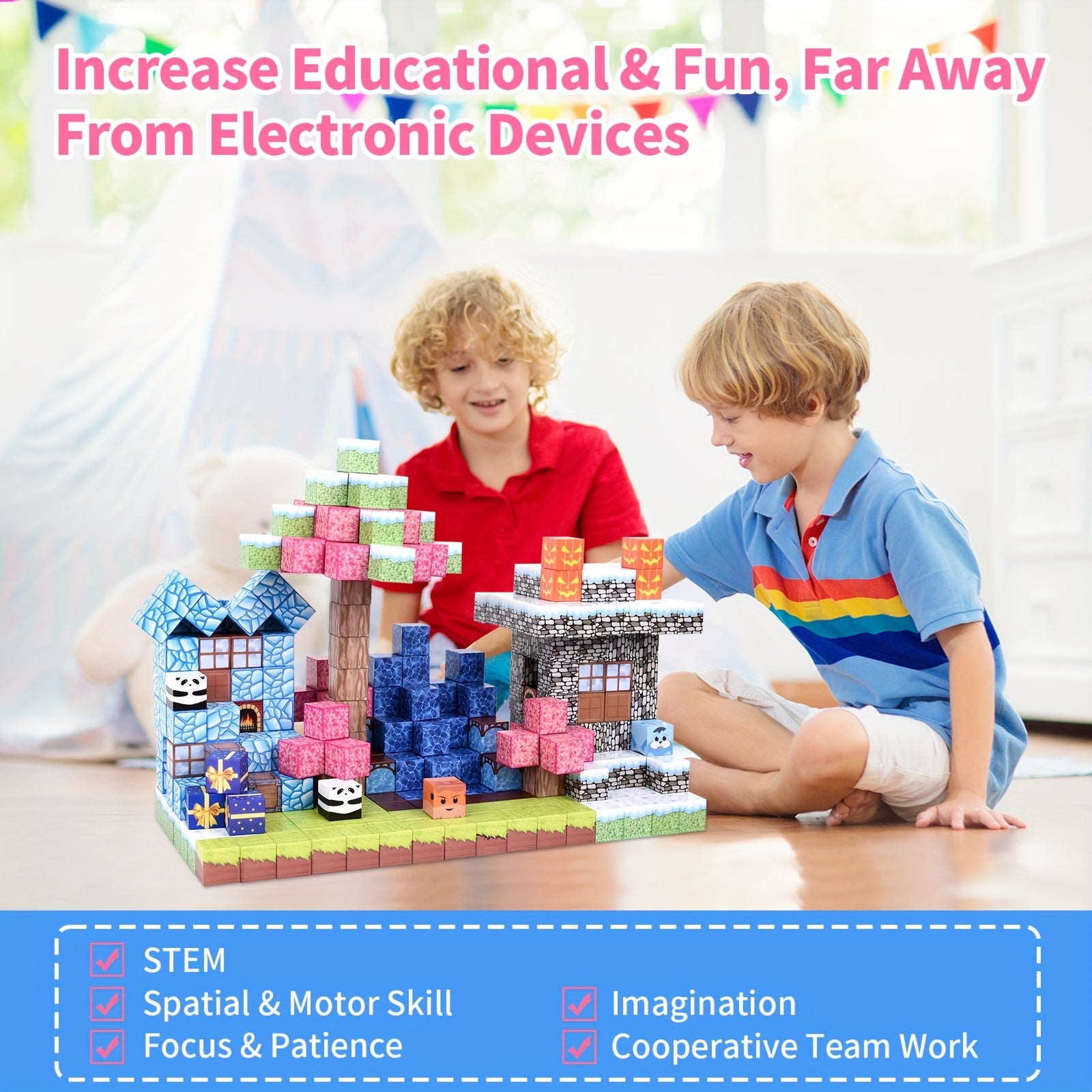 cadeaux pour la Journée Internationale de l'Enfance, 100pcs Blocs Magnétiques - Jouets Créatifs Magnétiques, Ensemble de Jouets à Aimants, Jouets Architecturaux Cubiques Cadeau de Noël Halloween