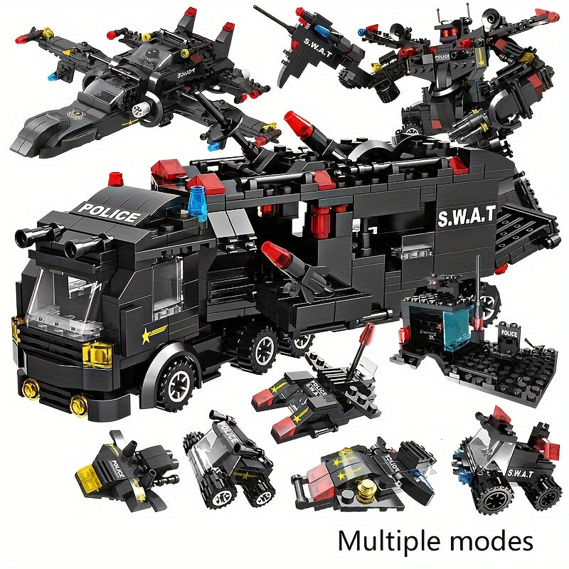 Blocs de construction Véhicule de police Swat, Blocs de voiture robot, Jouets éducatifs, Cadeaux d'anniversaire halloween, cadeau de noël