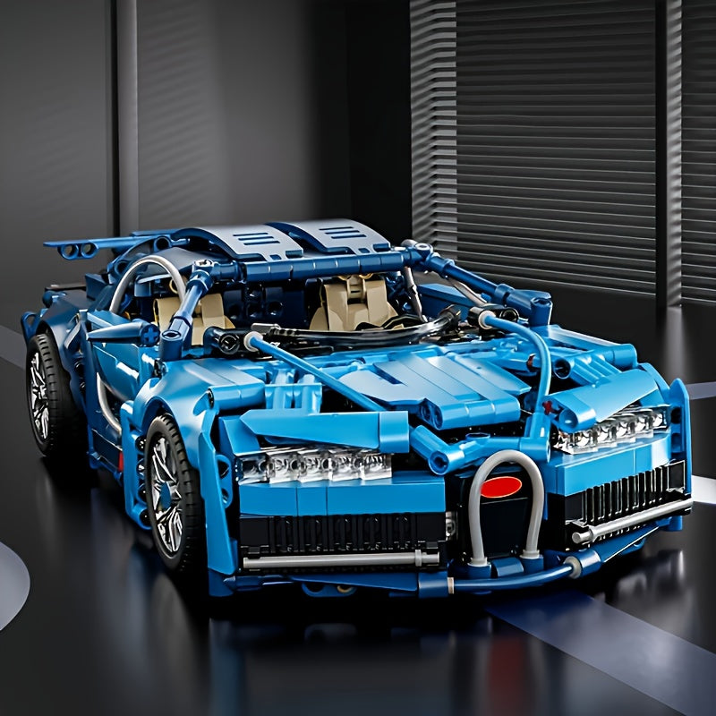 Plus de 1650 blocs de construction pour voiture sportive bleue, modèle de course haute difficulté, idéal pour la décoration du salon ou salle à manger, cadeau d'anniversaire parfait