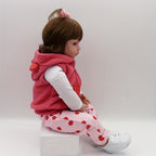 Poupée Reborn en Vinyle Souple de 19 Pouces\u002F 48cm, Jolie Bébé Fille avec Perruque et Vêtements Roses, Cadeau pour Halloween\u002F Thanksgiving\u002F Noël