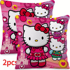 2pcs housses de coussin Hello Kitty, housses de coussin en polyester tricoté contemporain, dessin animé, lavable en machine, fermeture à glissière, 18x18 pouces, avec inserts d'oreiller non inclus pour le décor du canapé et du lit