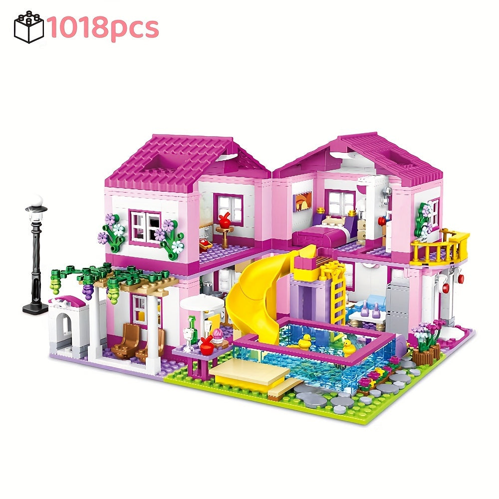 Villa de Vacances d'Été avec Vue sur la Rue de la Ville - Château en Briques à Assembler - Piscine - Jouet DIY pour Filles - Cadeau d'Anniversaire ou de Noël pour Enfants