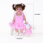 Poupée Reborn de 22 pouces - Mouvement joyeux avec un visage peint 3D, un corps en vinyle souple et des cheveux racinés, accompagné d'un petit lapin en peluche, parfait pour des cadeaux de Noël, d'Halloween ou de Thanksgiving.