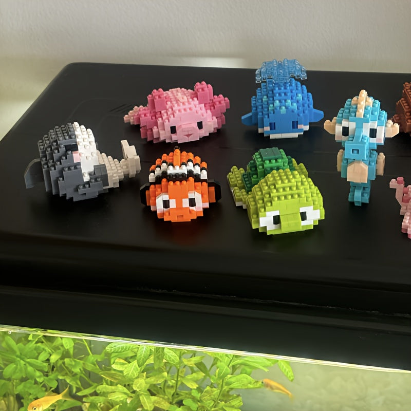 Version Boîte Cadeau de 12 Petites Boîtes Série Petites Créatures de l'Océan Micro Blocs de Construction Granulaires