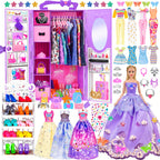 91 pièces de mode pour poupée de 11.5 pouces avec accessoires et placard, robes de princesse, robes à la mode, tenues, maillots de bain, chaussures, cintres, jouets d'habillage de poupée pour filles enfants tout-petits cadeaux de jouets
