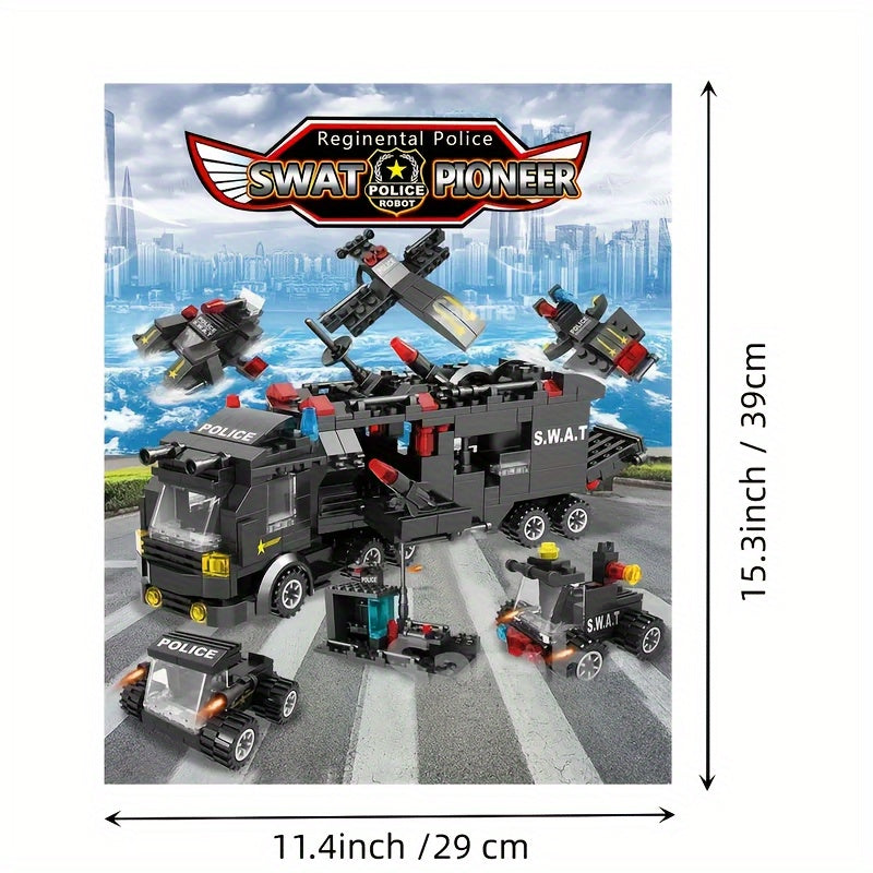 Blocs de construction Véhicule de police Swat, Blocs de voiture robot, Jouets éducatifs, Cadeaux d'anniversaire halloween, cadeau de noël