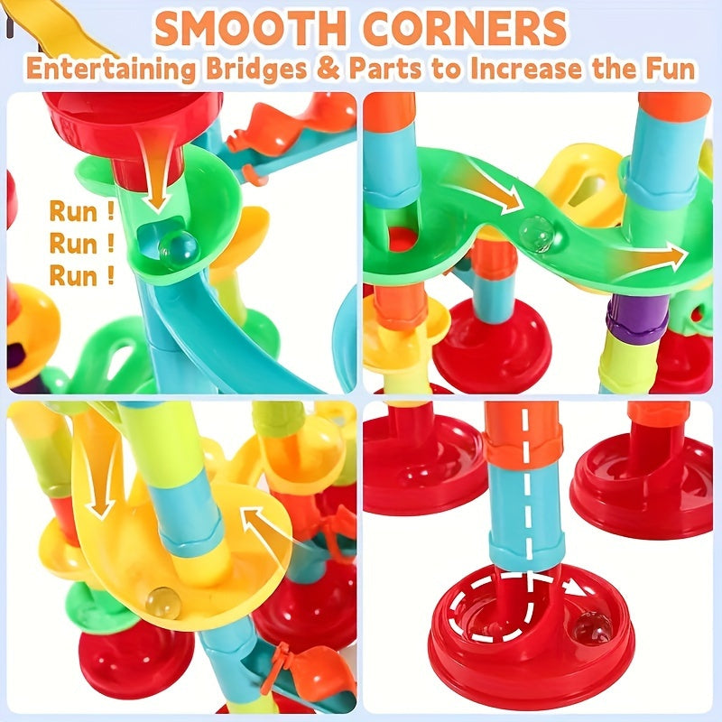 Jeu de construction de parcours de marbre MAYAPHILOS 144pièces, jeu éducatif de blocs de construction pour enfants, filles et garçons, cadeau de Noël et d'anniversaire, résine ABS, couleurs assorties, amusement ludique