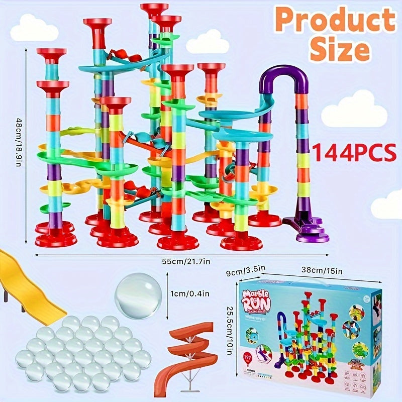 Jeu de construction de parcours de marbre MAYAPHILOS 144pièces, jeu éducatif de blocs de construction pour enfants, filles et garçons, cadeau de Noël et d'anniversaire, résine ABS, couleurs assorties, amusement ludique